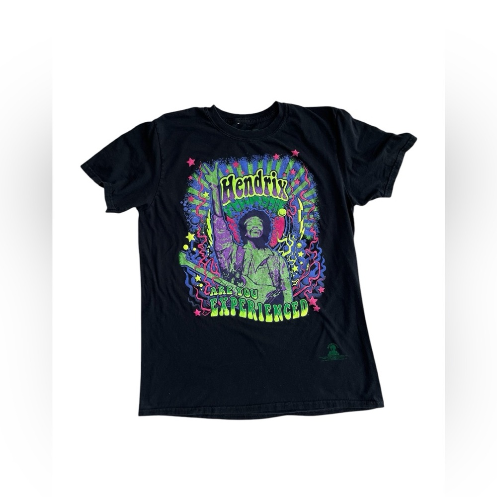 Authentic Jimmy Hendrix Black Graphic T-Shirt with Colorful Design, Size Adult M